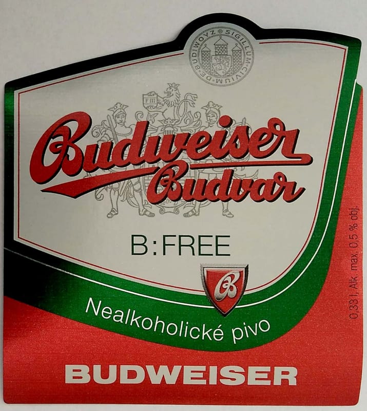 Budweiser Budvar B FREE Nealkoholické pivo 0,33l Budweiser Etk. A