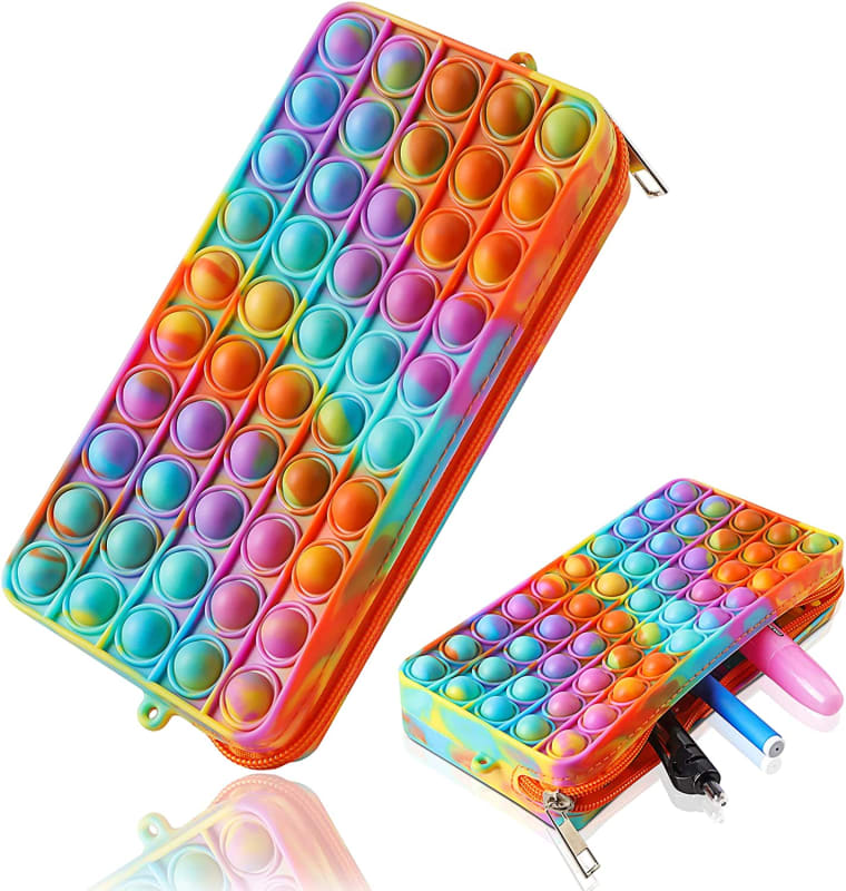 Fidget Pencil Case Large Capacity Pen Pouch Travel Makeup Bag Rainbow