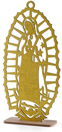 Lady Guadalupe Virgin Mary Glitter Wood Silver Gold
