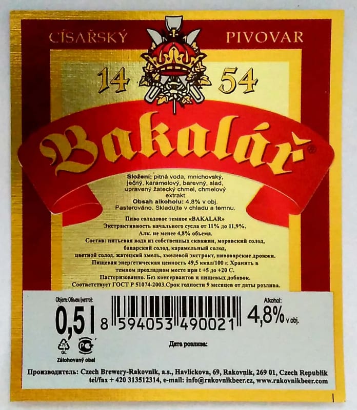 Bakalář Tmavý ležák Etk. B