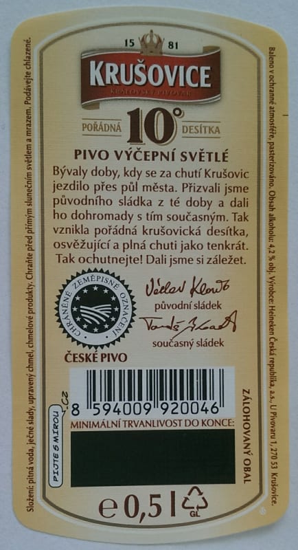 Krušovice Pořádná 10 desítka Etk. B