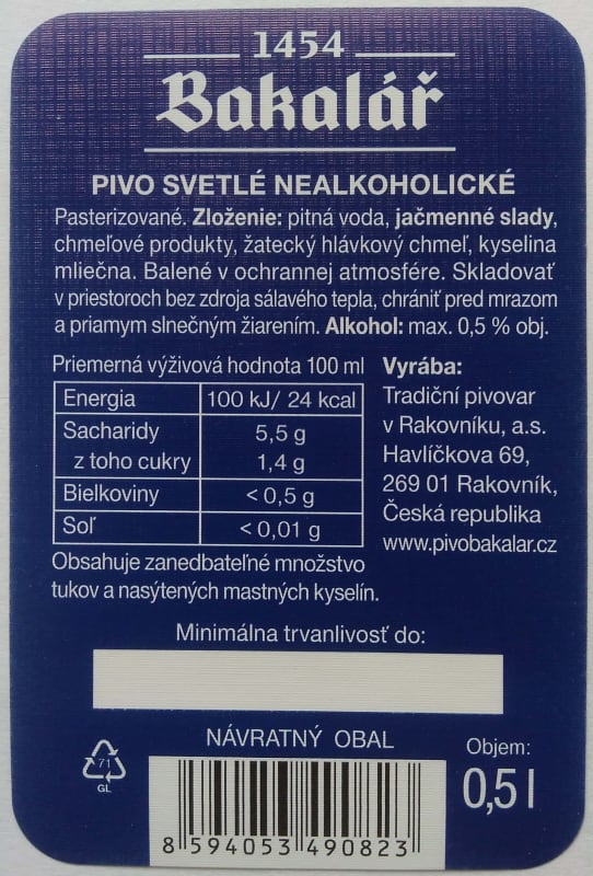 Bakalář Nealko za studena chmelený SK Etk. B v3