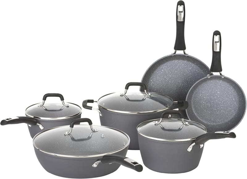 10-Piece Impact Textured Pots and Pans Kitchen Cookware Set
