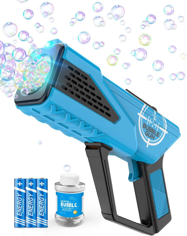 Bubble Gun - Bubble Machine Gun for Kids - Bubble Blower with 8-Hole Wands & LED Light - Bubble Maker Include Bubble Solution & Batteries - Bubble Blaster Gift for Birthday, Parties, Outdoor