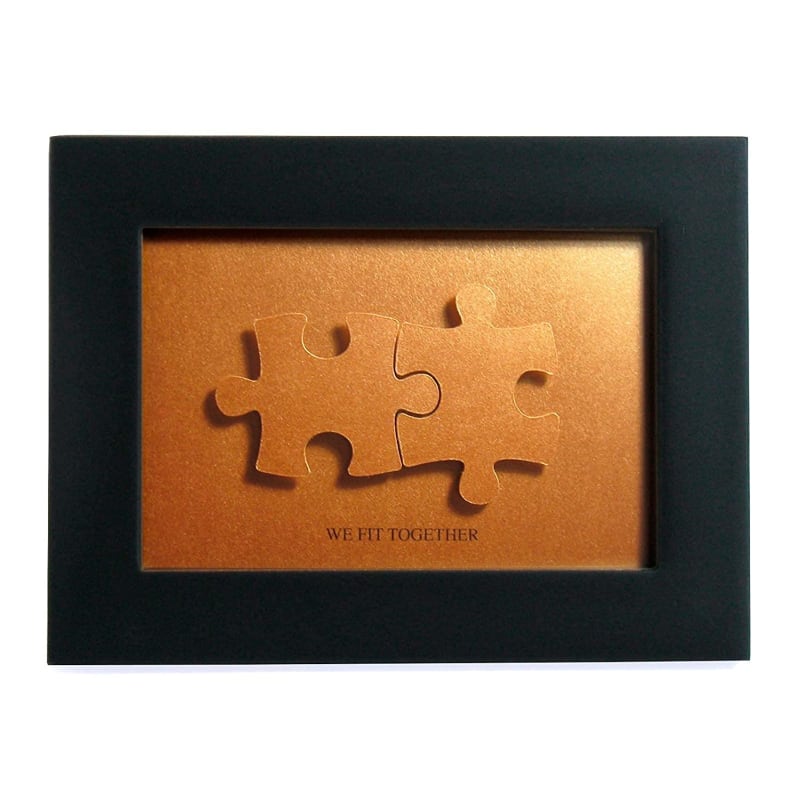 We fit together Puzzle Paper Cut Art - the Creative Gift for 8th Anniversary, Valentine Gift for him or her - DIY the Name and Date on Bronze Color Jigsaw