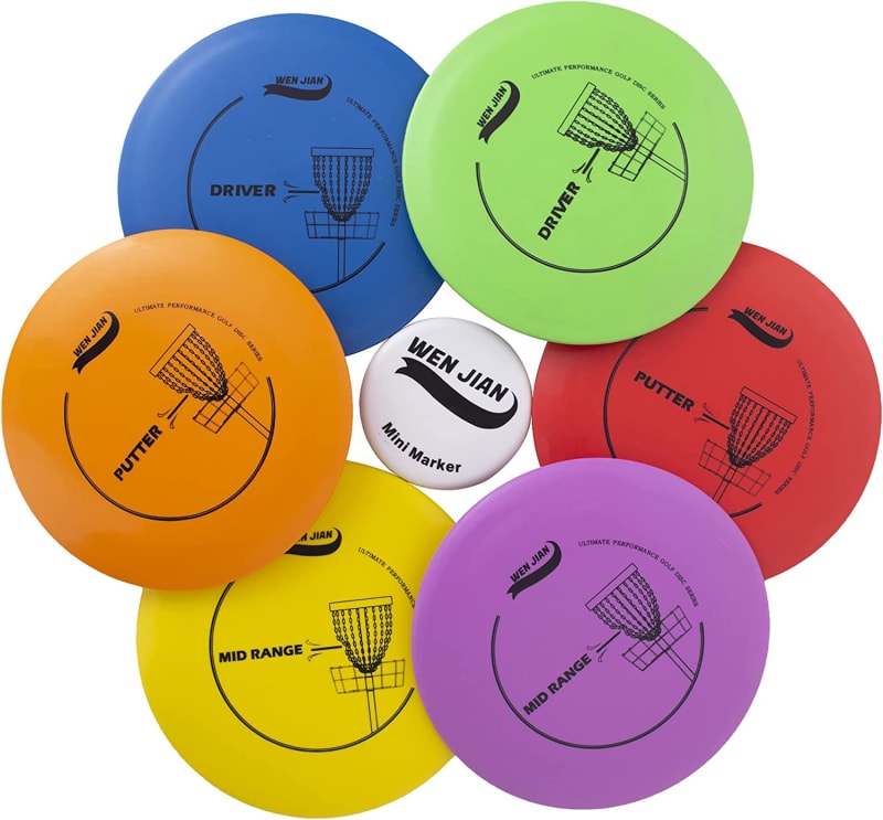 Disc Golf Starter Set, Disc Golf Set, Disc Golf Beginner Set with 6 Discs-2 PCS Driver, 2 PCS Mid Range, 2 PCS Putter, 1 Mini Marker