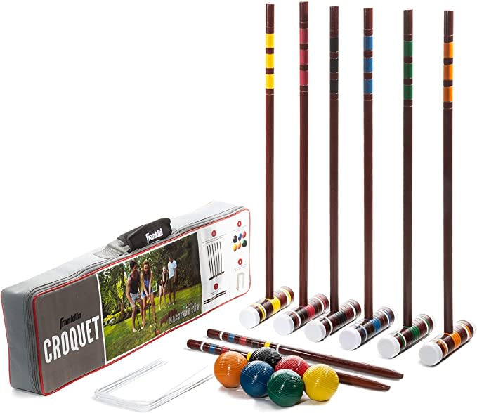 Franklin Sports Croquet Set - Includes Croquet Wood Mallets, All Weather Balls, Wood Stakes and Metal Wickets - Classic Family Outdoor Game