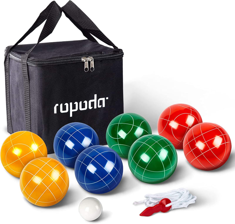 90mm Bocce Ball Set with 8 Balls, Pallino, Case and Measuring Rope for Backyard, Lawn, Beach & More (4 to 8 Person Bocce Ball Set)