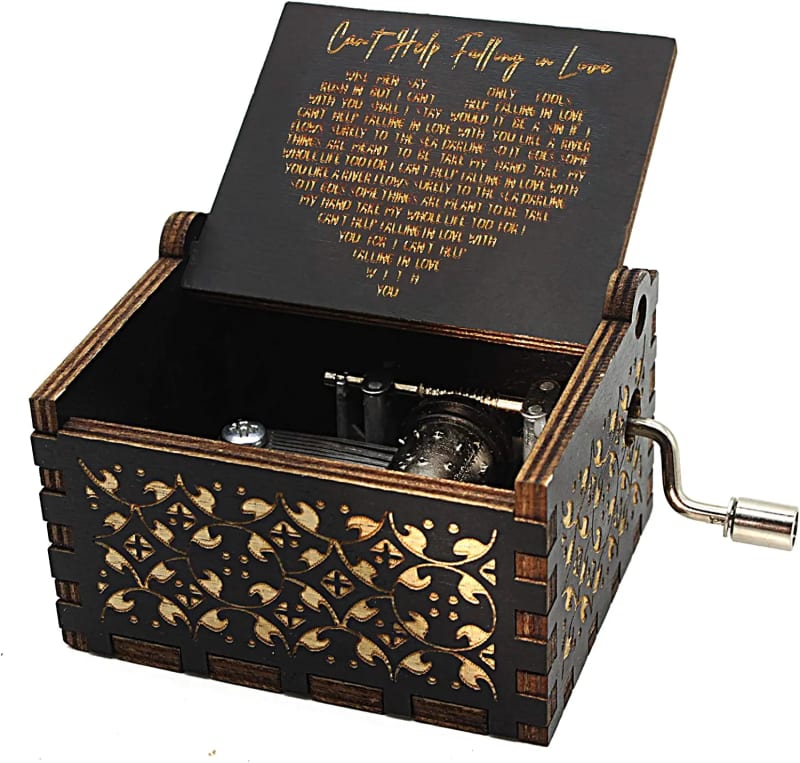 Can't Help Falling in Love Wood Music Box, Antique Engraved Musical Boxes Case for Love One Wooden Music Box - Gifts for Lover, Boyfriend, Girlfriend, Husband