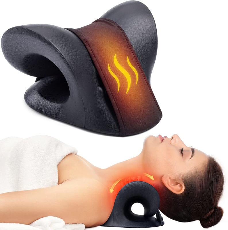 Neck Stretcher for Neck Pain Relief, Heated Cervical Traction Device Pillow with Graphene Heating Pad, Neck and Shoulder Relaxer for TMJ Pain Relief and Cervical Spine Alignment