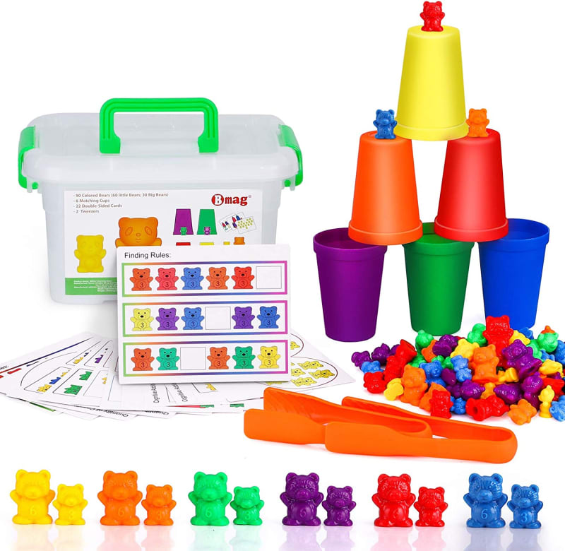 Counting Bears with Matching Sorting Cups,Number Color Recognition STEM Educational Toy