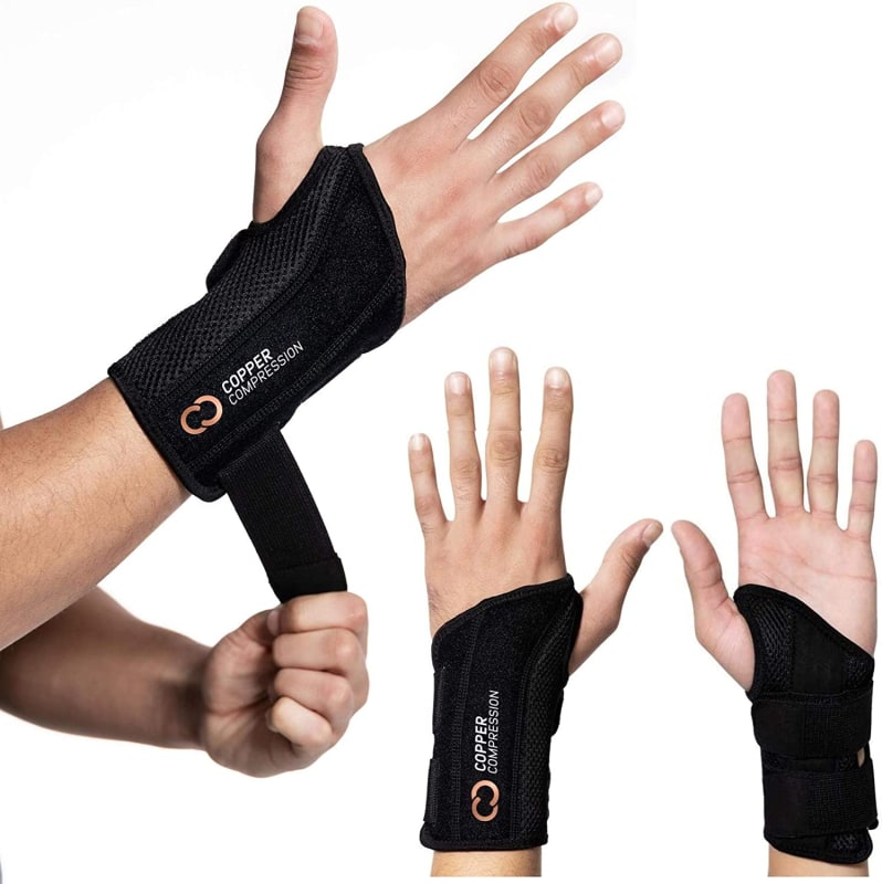 Recovery Wrist Brace - Copper Infused Adjustable Support Splint for Pain, Carpal Tunnel, Arthritis, Tendonitis, RSI, Sprain. Night Day Splint for Men Women