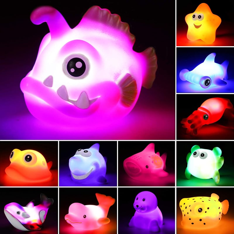 Bath Toys, 12 Pcs Light Up Ocean Sea Animal Set, Flashing Colorful LED  Light Floating Bathtub