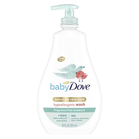 Baby Dove Sensitive Skin Care Wash For Bath Time Moisture and Hypoallergenic Washes Away Bacteria, fragrance-free, 20 Fl Oz