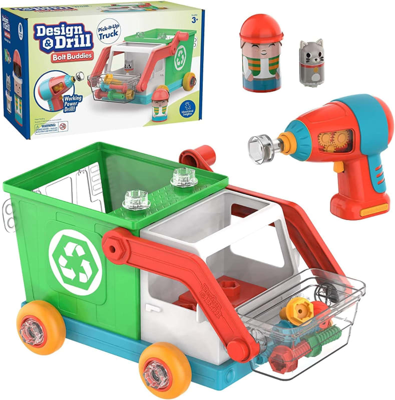 Design & Drill Bolt Buddies Recycling Truck Toy, Take Apart Toy with Electric Drill Toy, STEM Toy, Gift for Boys & Girls, Ages 3+