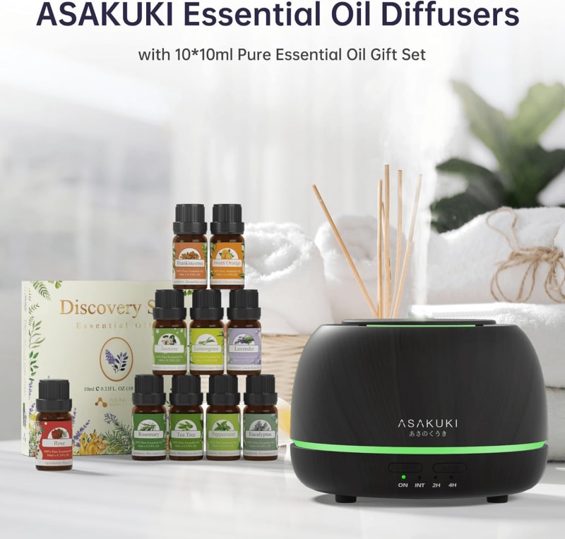 ASAKUKI Essential Oil Diffusers with 10Pcs Pure Essential Oil