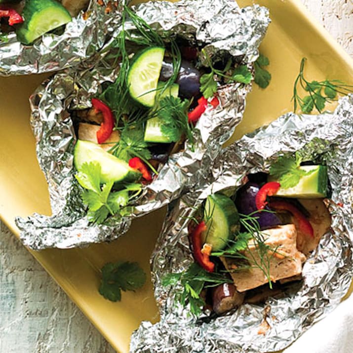 Vegetarian Tofu and Eggplant Bundles