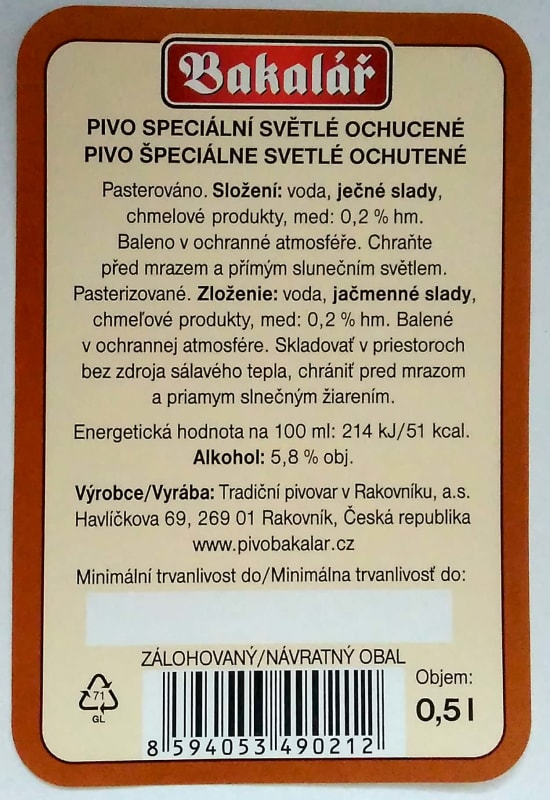 Bakalář Medový speciál Etk. B