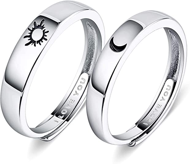 Custom Adjustable Sun and Moon Matching Rings