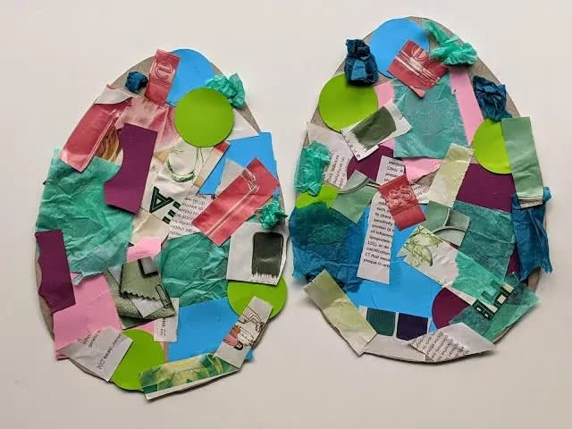 Create an Easter-themed collage with construction paper and magazine cutouts