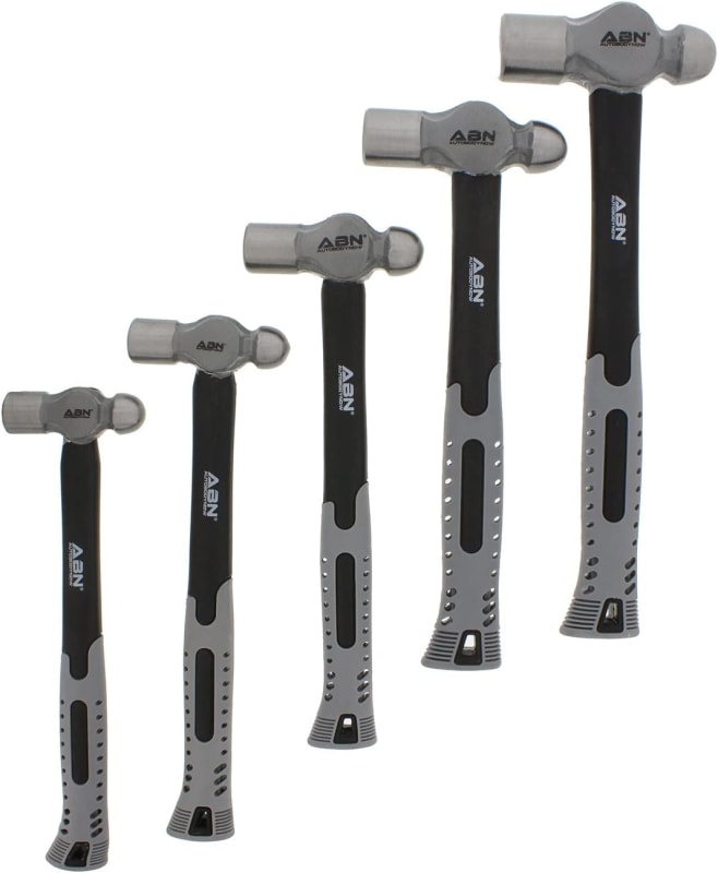 Ball Pein Hammer 5-pc Set – 8, 12, 16, 24, 32 oz – Fiberglass & Carbon Steel for Metal Rivet, Chisel, Punch