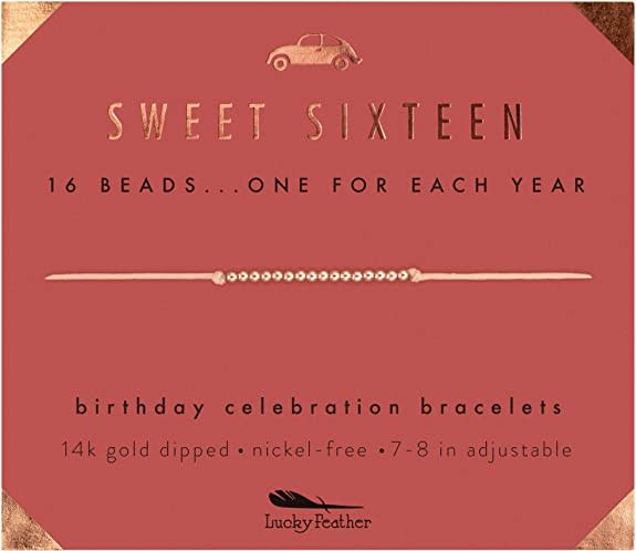 Sweet 16 Gifts for Girls; 16th Birthday Bracelet Gift Idea for 16 Year Old Girls with 14K Gold Dipped Beads on Adjustable Cord