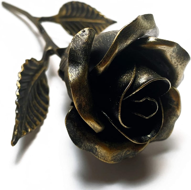 Bronze Stained Metal Rose | Wedding Gifts 8th & 19th Year Bronze Roses for The Wife, Husband, Women or Men in Your Life | Statue Gift Ideas of Everlasting Love