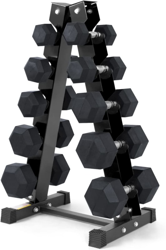 5-300LBS Rubber Encased Hex Dumbbell Sets with Optional Rack for Home Gym, Coated Hand Weights for Strength Training, Workouts