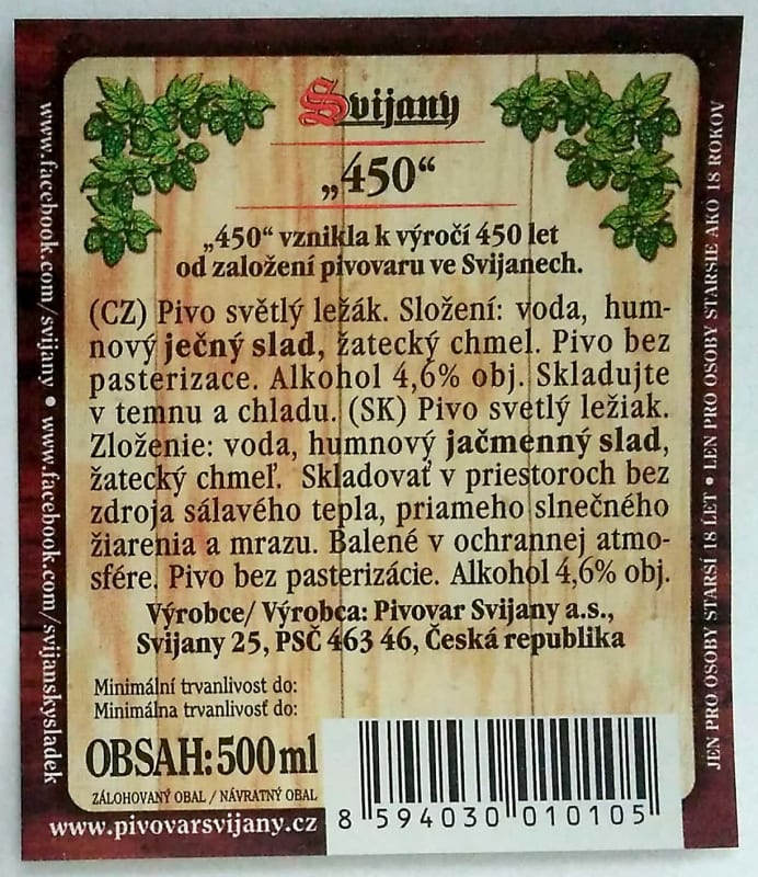 Svijany 450 Prémiový ležák Etk. B