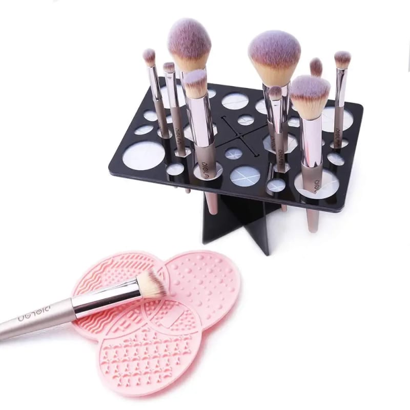 Makeup Brush Cleaning Mat & Makeup Brush Drying Rack, YLong-ST 28 Holes Makeup Brush Holder