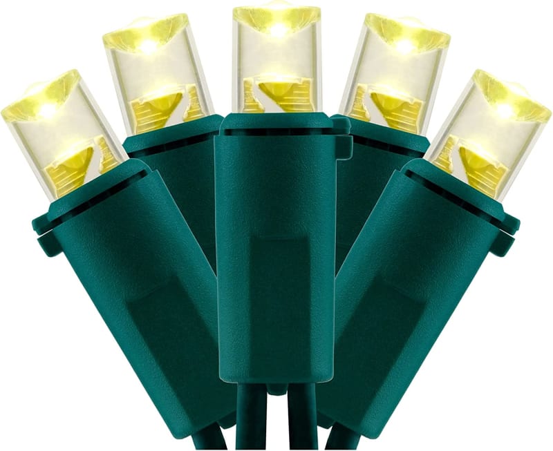 Warm White Wide Angle LED Christmas Lights with Green Wire