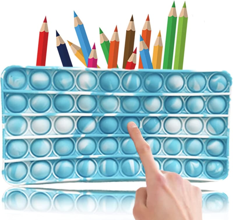 ZIPIT POP Pencil Box for Boys | Fidget Toy | Silicon Sensory Push It Case |  Large Capacity Pencil Case (Blue)