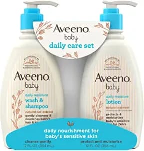 Aveeno Baby Daily Care Gift Set with Natural Oat Extract & Oatmeal, Contains Daily Moisturizing Body Lotion & Gentle 2-in-1 Baby Bath Wash & Shampoo, Hypoallergenic & Paraben-Free, 2 Items