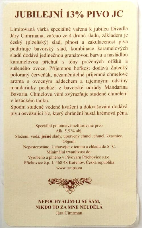Jubilejní 13% Pivo JC Etk. B