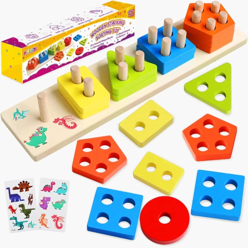 Wooden Block Sorting Stacking Toy - Best montessori toys for 2