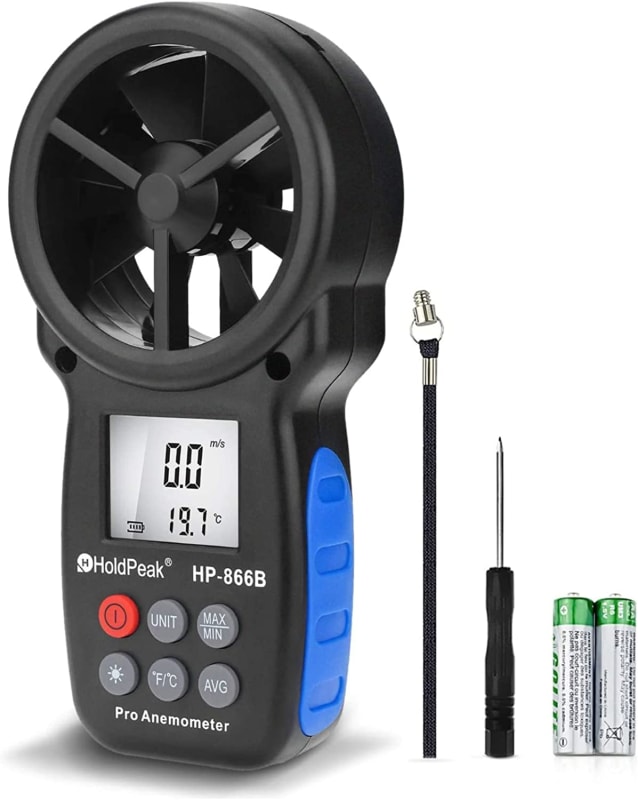 866B Digital Anemometer Handheld Wind Speed Meter for Measuring Wind Speed, Temperature and Wind Chill with Backlight and Max/Min