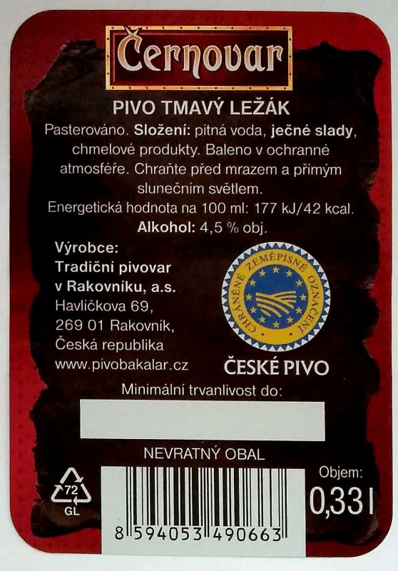 Černovar černé 0.33l Etk. B