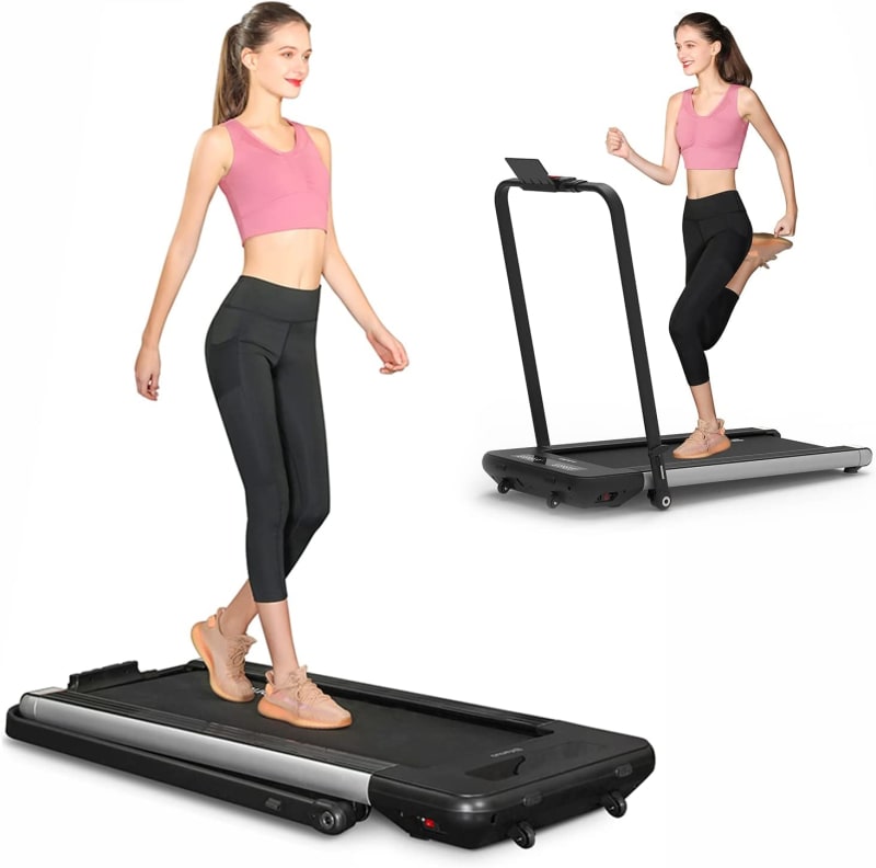 2 in 1 Folding Treadmill, Under Desk Smart Walking Running Machine, Installation-Free，Compact FoldableTreadmill for Home/Office Gym Cardio Fitness