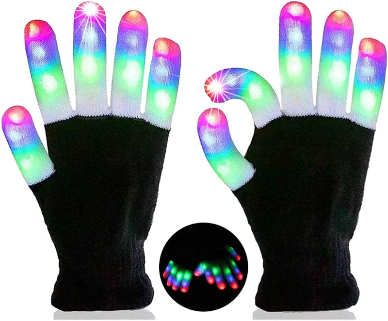 Kids LED Gloves Finger Light Up Gloves-Amazing Colorful Flashing Novelty Toys,Rave Costume for Children Boys Girls Christmas Halloween Birthday Party（Black,Medium）