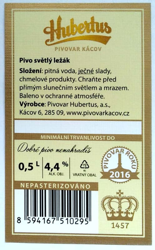 Hubertus Světlý ležák Medium ovál Etk. B