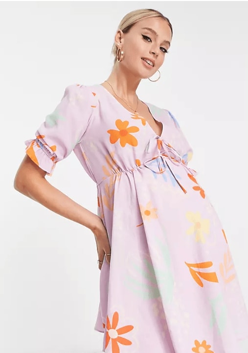 Maternity tie front mini tea dress with godets
