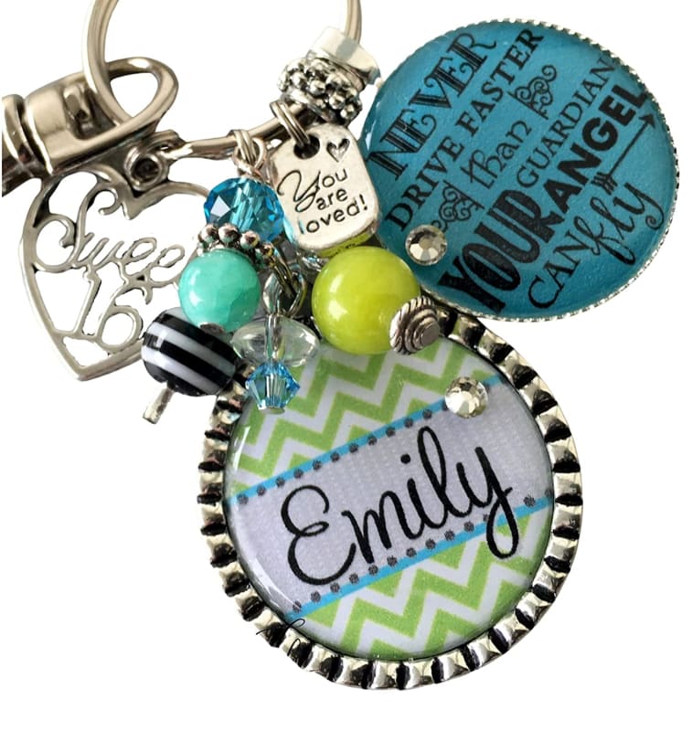 Sweet 16 key chain, Never drive faster than guardian angel can fly, birthday gift, 16th birthday gift for HER, personalized gift, daughter gift, niece gift, granddaughter gift, goddaughter