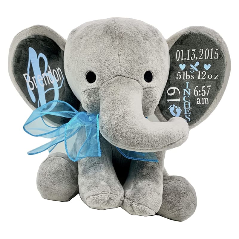 GRAY Personalized Elephant Birth Stats Keepsake