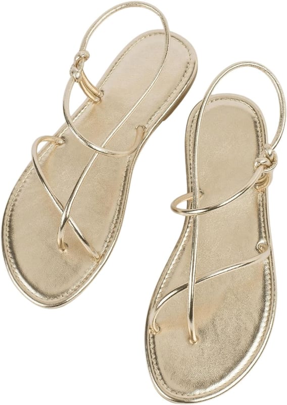 Gorglitter - Metallic Strappy Flat Sandals
