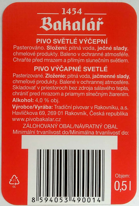 Bakalář Světlá desítka červená SK Etk. B