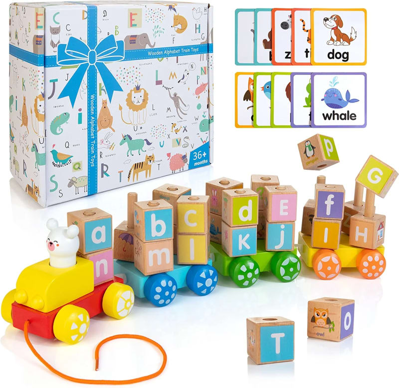 Wooden Montessori Toy ABC Building Blocks Learning Toy for Toddlers