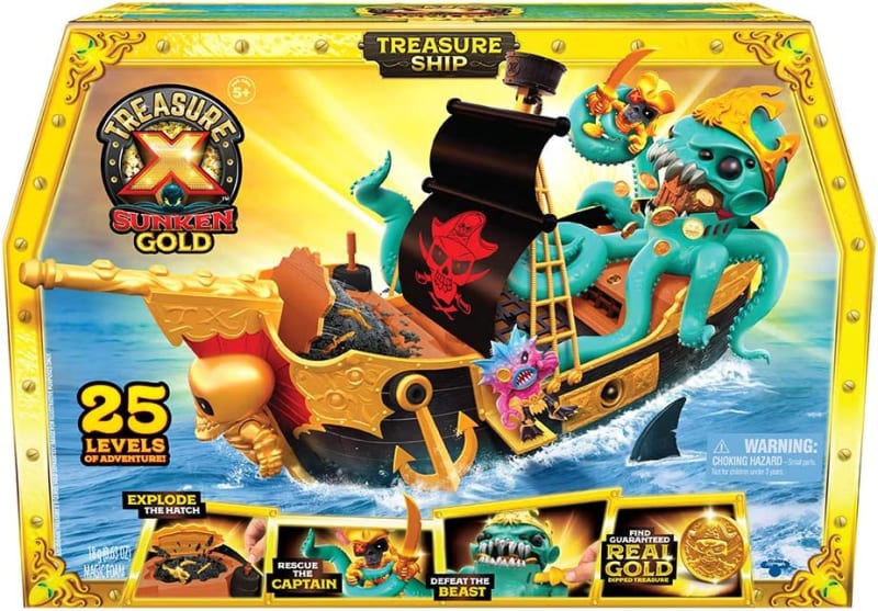 Sunken Gold Treasure Ship Playset - 25 Levels of Adventure | Find Guaranteed Real Gold Dipped Treasure | Interactive Fun for All, Treasure Hunter